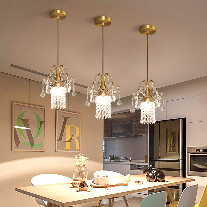 Clear Crystal Shade Ceiling Pendant Light Contemporary 1 Light Suspended Lamp in Gold for Kitchen Gold Clearhalo 'Ceiling Lights' 'Modern Pendants' 'Modern' 'Pendant Lights' 'Pendants' Lighting' 156805