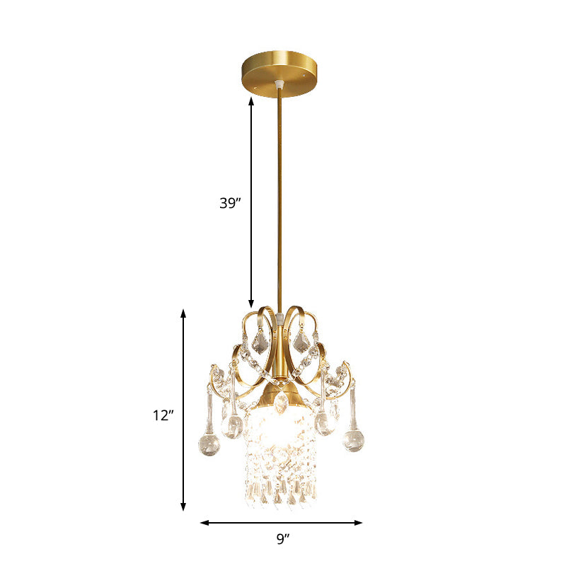 Clear Crystal Shade Ceiling Pendant Light Contemporary 1 Light Suspended Lamp in Gold for Kitchen Clearhalo 'Ceiling Lights' 'Modern Pendants' 'Modern' 'Pendant Lights' 'Pendants' Lighting' 156808