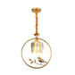 Clear Crystal Drum Ceiling Light Vintage Style 1 Bulb Hanging Light Fixture with Ring and Bird Accent in Black/Gold Clearhalo 'Ceiling Lights' 'Modern Pendants' 'Modern' 'Pendant Lights' 'Pendants' Lighting' 156895
