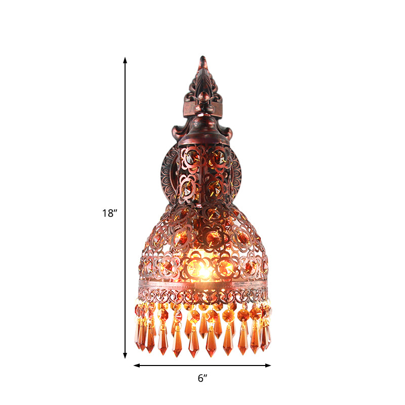 Bohemia Style Domed Wall Sconce Light Iron 1 Light Sconce Lighting Fixture with Crystal Accent in Weathered Copper Clearhalo 'Wall Lamps & Sconces' 'Wall Lights' Lighting' 157009