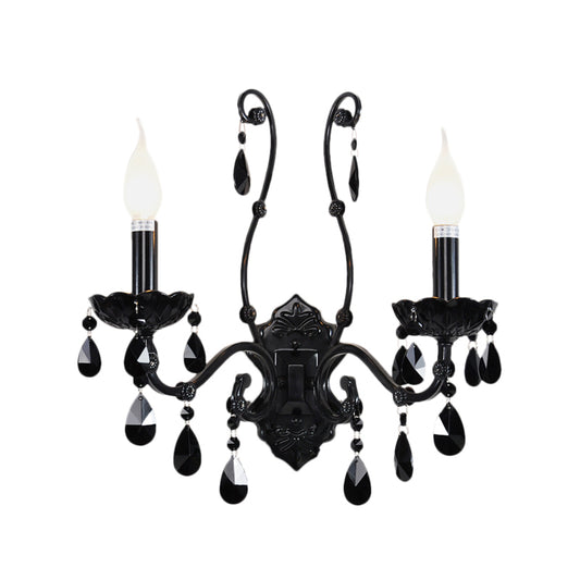 1/2-Light Cone Wall Mount Light Modernist Crystal Sconce Light with/without Shade in Polished Black for Living Room Clearhalo 'Cast Iron' 'Glass' 'Industrial' 'Modern wall lights' 'Modern' 'Tiffany' 'Traditional wall lights' 'Wall Lamps & Sconces' 'Wall Lights' Lighting' 157055