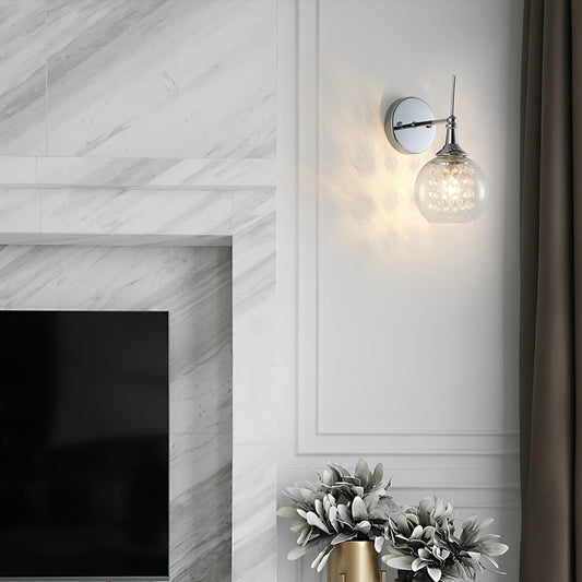 1 Bulb Globe Wall Lamp Contemporary Clear Glass Wall Sconce with Inner Crystal Strand in Chrome Finish Clearhalo 'Cast Iron' 'Glass' 'Industrial' 'Modern wall lights' 'Modern' 'Tiffany' 'Traditional wall lights' 'Wall Lamps & Sconces' 'Wall Lights' Lighting' 157090
