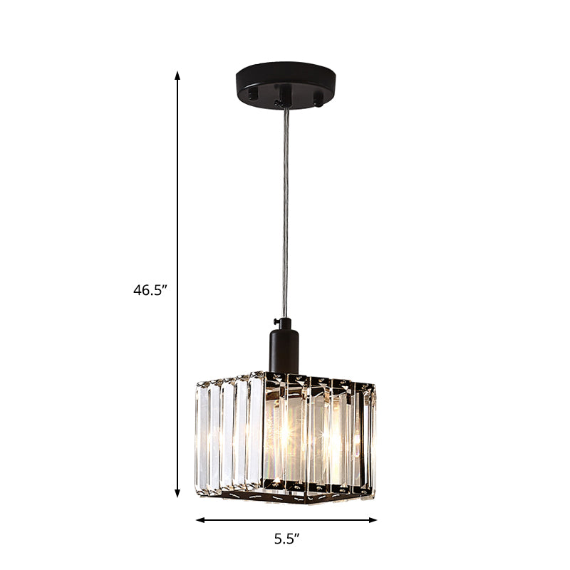 Cubic Dining Room Hanging Ceiling Light with Clear Crystal Block 1 Light Contemporary Pendant Lamp in Black Clearhalo 'Ceiling Lights' 'Modern Pendants' 'Modern' 'Pendant Lights' 'Pendants' Lighting' 157097