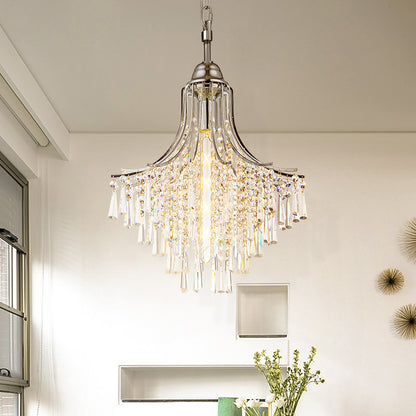 Vintage Style K9 Crystal Hanging Pendant Light 1 Light Chandelier Lamp in Polished Chrome Finish for Living Room Chrome Clearhalo 'Ceiling Lights' 'Modern Pendants' 'Modern' 'Pendant Lights' 'Pendants' Lighting' 157149