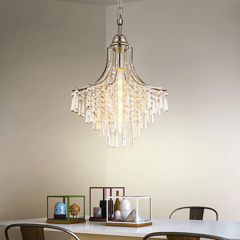 Vintage Style K9 Crystal Hanging Pendant Light 1 Light Chandelier Lamp in Polished Chrome Finish for Living Room Clearhalo 'Ceiling Lights' 'Modern Pendants' 'Modern' 'Pendant Lights' 'Pendants' Lighting' 157150