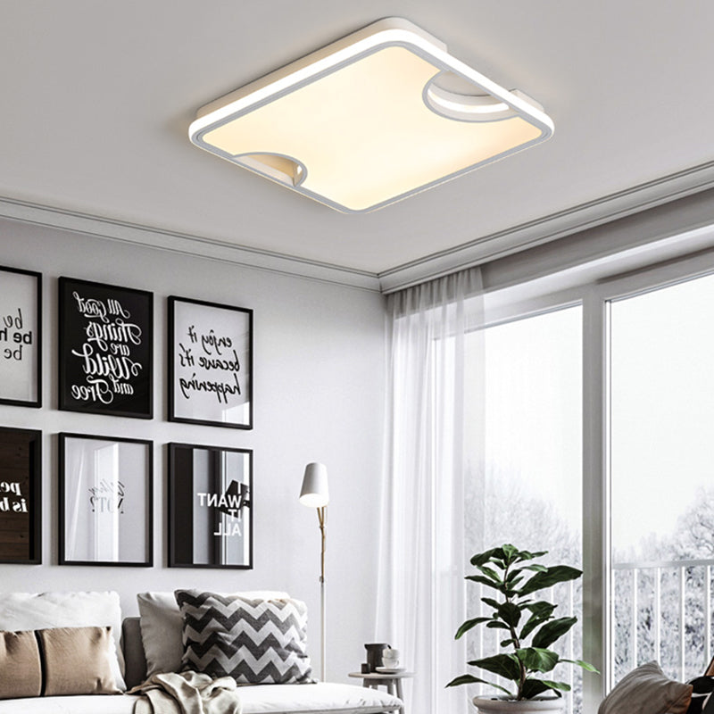 Rectangular/Square Acrylic Flush Ceiling Light Modern Black/White Integrated LED Ceiling Lamp in Warm/White, 16"/19.5"/35.5" W White Warm Clearhalo 'Ceiling Lights' 'Close To Ceiling Lights' 'Close to ceiling' 'Flush mount' Lighting' 157284