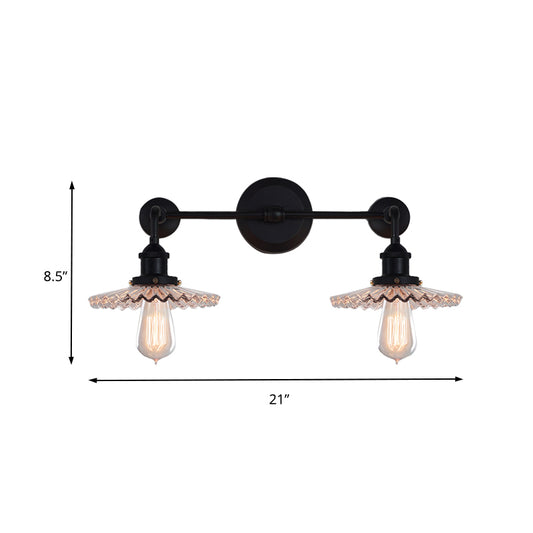 2 Heads Radial Wave Wall Mounted Lamp Vintage Style Clear Glass Sconce Lighting Fixture with Angle Arm Clearhalo 'Art deco wall lights' 'Cast Iron' 'Glass' 'Industrial wall lights' 'Industrial' 'Middle century wall lights' 'Modern' 'Rustic wall lights' 'Tiffany' 'Traditional wall lights' 'Wall Lamps & Sconces' 'Wall Lights' Lighting' 157814