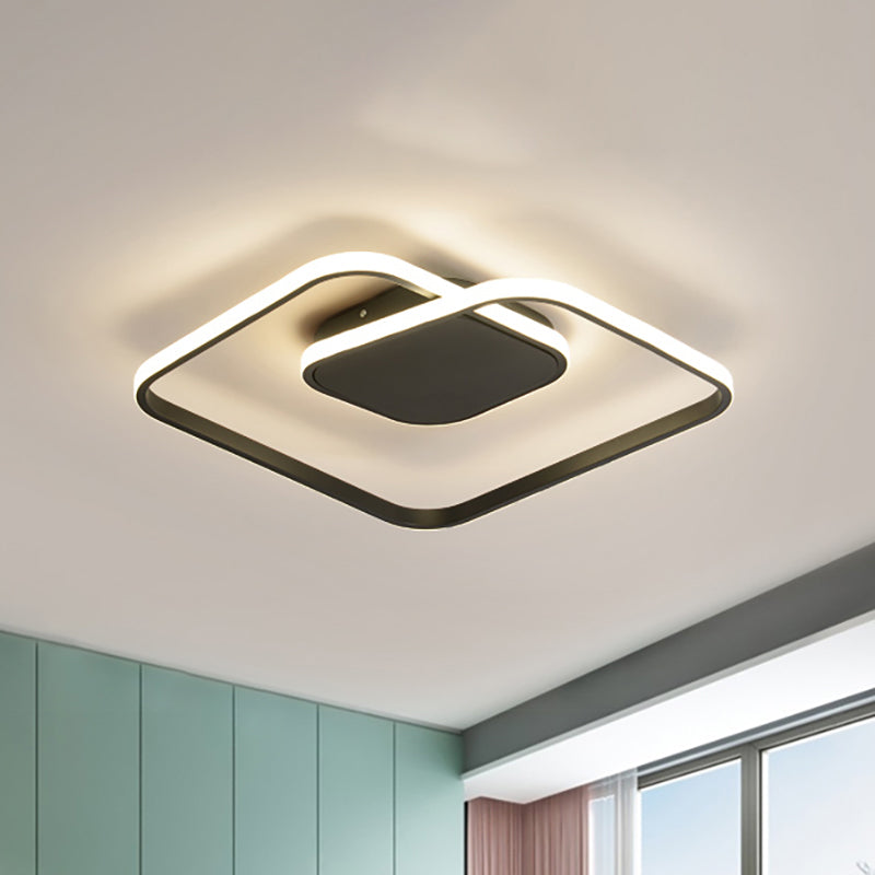Square Flush Ceiling Light Contemporary Acrylic White/Black/Gold Modern LED Ceiling Lamp for Bedroom in Warm/White Black Clearhalo 'Ceiling Lights' 'Close To Ceiling Lights' 'Close to ceiling' 'Flush mount' Lighting' 157824