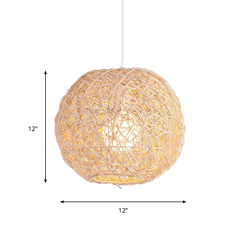 Rattan Orb Hanging Ceiling Light Country Style One Light Pendant Lighting in Beige Clearhalo 'Ceiling Lights' 'Pendant Lights' 'Pendants' Lighting' 157863
