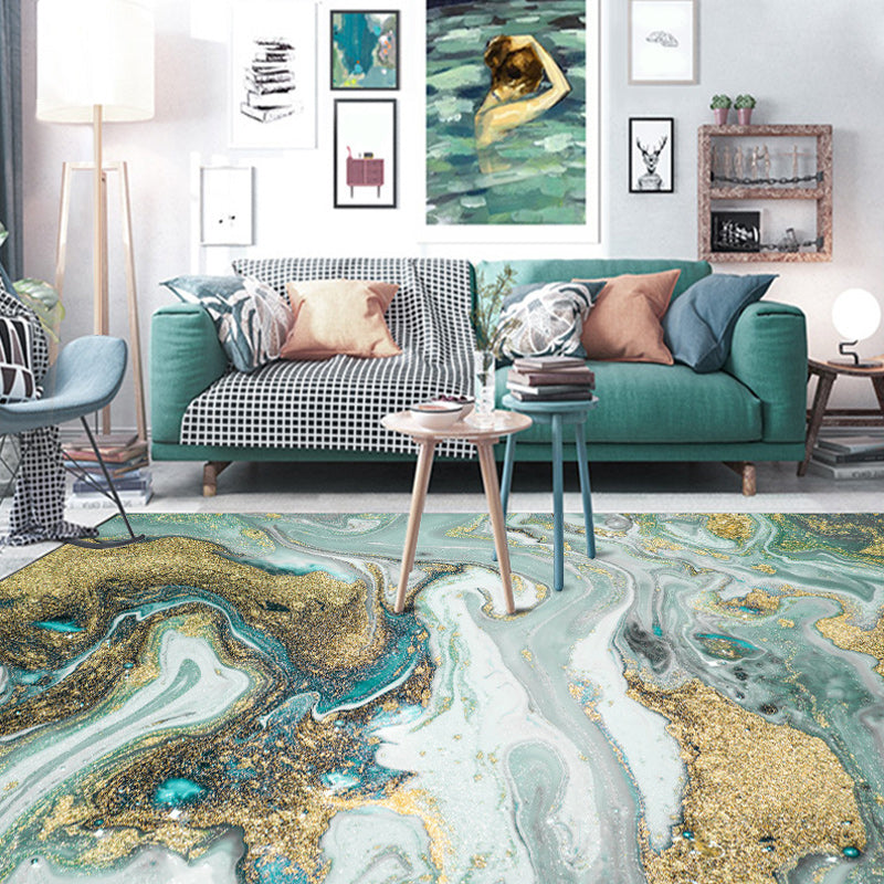 Unique Watercolor Pattern Rug Blue and Golden Modern Rug Polyester Washable Anti-Slip Backing Carpet for Living Room Clearhalo 'Area Rug' 'Modern' 'Rugs' Rug' 1578736