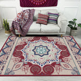 Pink Bedroom Rug Moroccan Medallion Flower Pattern Area Rug Polyester Machine Washable Anti-Slip Backing Carpet Red