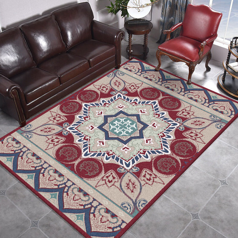 Pink Bedroom Rug Moroccan Medallion Flower Pattern Area Rug Polyester Machine Washable Anti-Slip Backing Carpet Clearhalo 'Area Rug' 'Moroccan' 'Rugs' Rug' 1578768