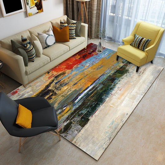 Multicolor Casual Rug Polyester Abstract Brushstroke Painting Pattern Rug Washable Area Rug for Bedroom Ivory Clearhalo 'Area Rug' 'Modern' 'Rugs' Rug' 1578807