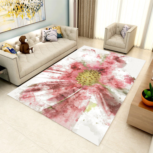 Simple Floral Pattern Rug Red and White Novelty Rug Polyester Machine Washable Non-Slip Carpet for Living Room Pink Clearhalo 'Area Rug' 'Modern' 'Rugs' Rug' 1578815