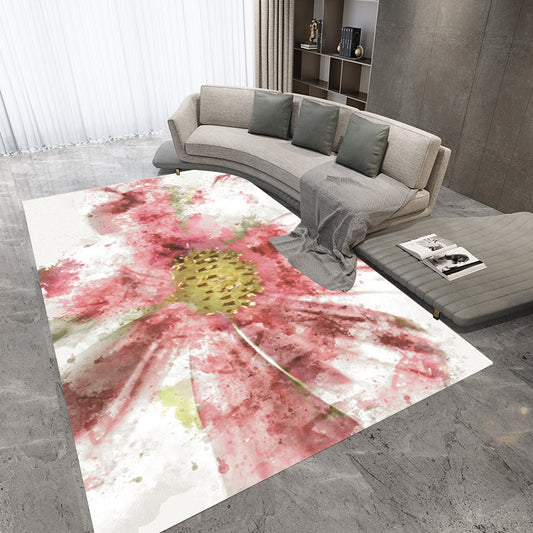 Simple Floral Pattern Rug Red and White Novelty Rug Polyester Machine Washable Non-Slip Carpet for Living Room Clearhalo 'Area Rug' 'Modern' 'Rugs' Rug' 1578816