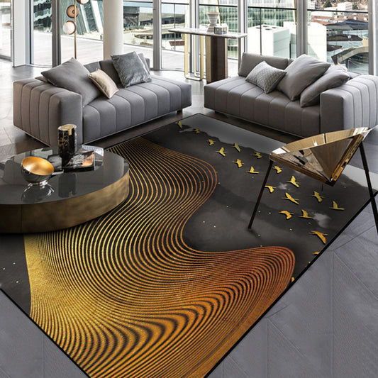 Creative Swirl Lines Rug Black and Golden Novelty Rug Polyester Washable Non-Slip Backing Carpet for Living Dark Gray Clearhalo 'Area Rug' 'Modern' 'Rugs' Rug' 1578822