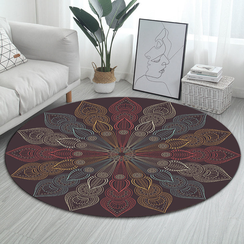 Dark Brown Moroccan Rug Flannel Floral Print Rug Washable Non-Slip Backing Carpet for Living Room Clearhalo 'Area Rug' 'Moroccan' 'Rugs' Rug' 1578839