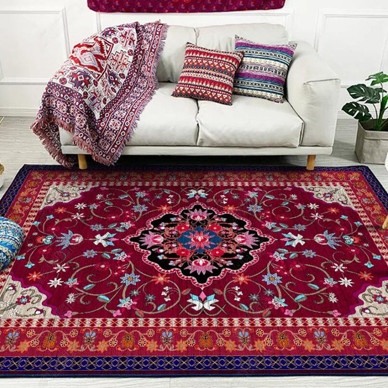 Moroccan Living Room Rug in Red Medallion Floral Print Rug Polyester Non-Slip Machine Washable Area Rug Crimson Clearhalo 'Area Rug' 'Moroccan' 'Rugs' Rug' 1578845