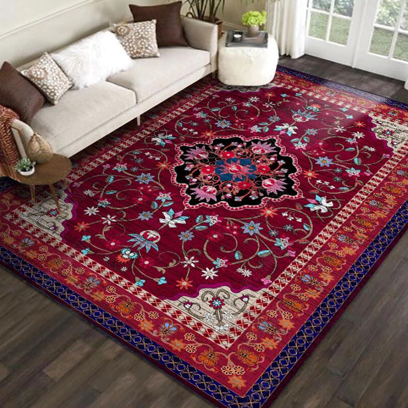 Moroccan Living Room Rug in Red Medallion Floral Print Rug Polyester Non-Slip Machine Washable Area Rug Clearhalo 'Area Rug' 'Moroccan' 'Rugs' Rug' 1578846
