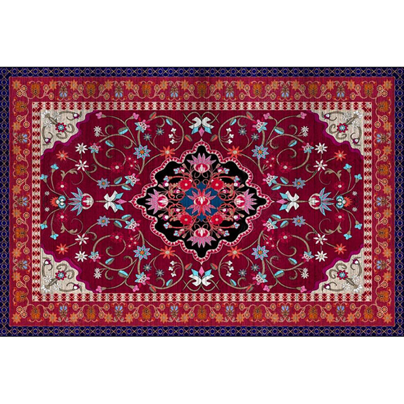 Moroccan Living Room Rug in Red Medallion Floral Print Rug Polyester Non-Slip Machine Washable Area Rug Clearhalo 'Area Rug' 'Moroccan' 'Rugs' Rug' 1578847