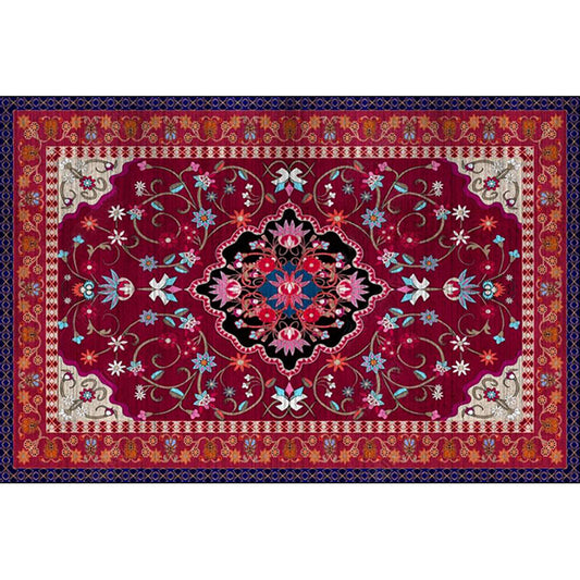 Moroccan Living Room Rug in Red Medallion Floral Print Rug Polyester Non-Slip Machine Washable Area Rug Clearhalo 'Area Rug' 'Moroccan' 'Rugs' Rug' 1578847
