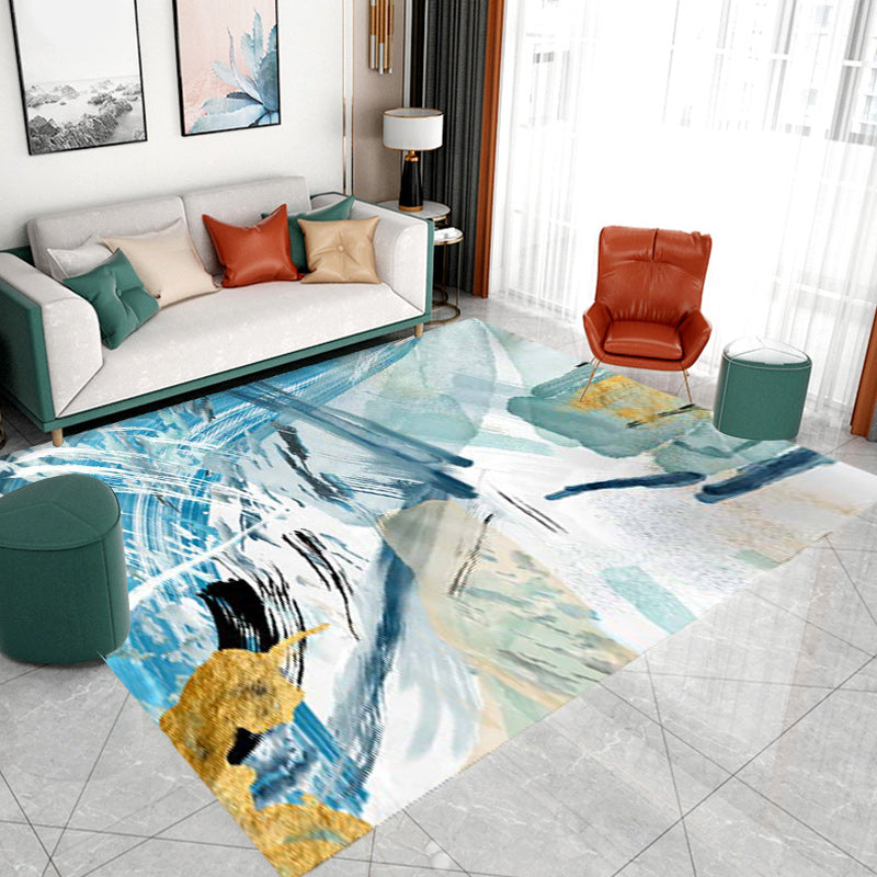 Unique Abstract Rug Blue and White Casual Rug Polyester Washable Non-Slip Backing Area Rug for Bedroom Clearhalo 'Area Rug' 'Modern' 'Rugs' Rug' 1578870