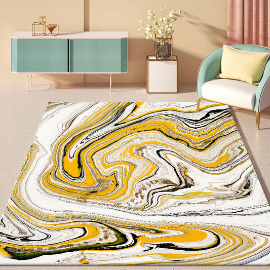 Yellow and White Contemporary Rug Polyester Swirl Lines Watercolor Print Rug Washable Non-Slip Backing Area Rug for Living Room Yellow Clearhalo 'Area Rug' 'Modern' 'Rugs' Rug' 1578892
