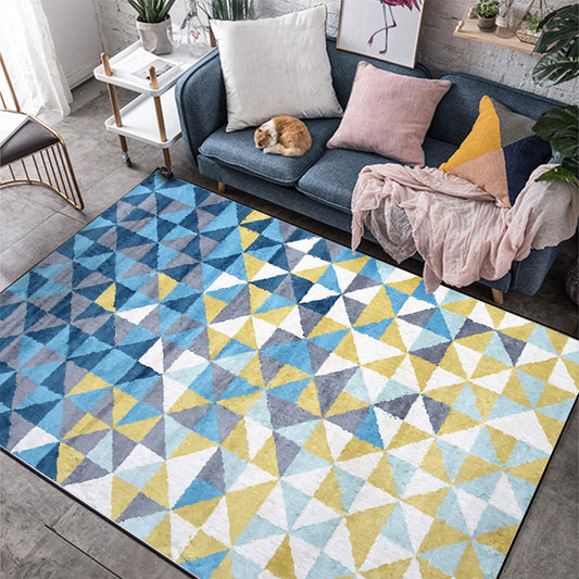 Blue and Yellow Bedroom Rug Modern Geometric Triangle Pattern Area Rug Polyester Machine Washable Non-Slip Carpet Yellow Clearhalo 'Area Rug' 'Modern' 'Rugs' Rug' 1578908