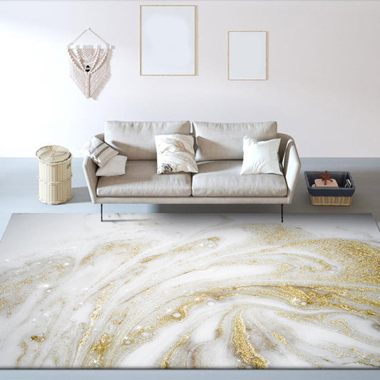 Modern Watercolor Pattern Rug Golden and White Polyester Rug Washable Non-Slip Backing Area Rug for Bedroom White Clearhalo 'Area Rug' 'Modern' 'Rugs' Rug' 1578916