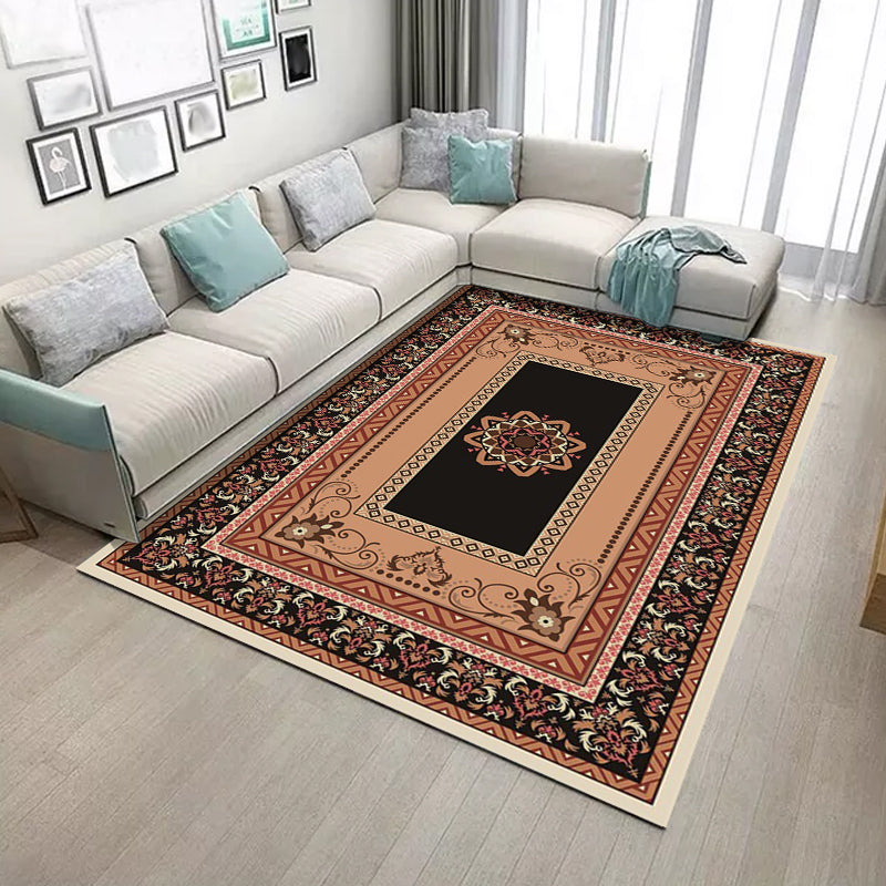 Black and Brown Bedroom Rug Moroccan Medallion Flower Motif Pattern Area Rug Polyester Non-Slip Pet Friendly Carpet Dark Brown Clearhalo 'Area Rug' 'Moroccan' 'Rugs' Rug' 1578931