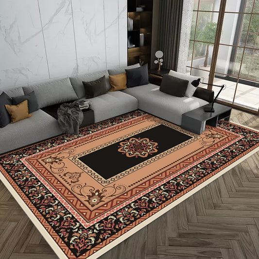 Black and Brown Bedroom Rug Moroccan Medallion Flower Motif Pattern Area Rug Polyester Non-Slip Pet Friendly Carpet Clearhalo 'Area Rug' 'Moroccan' 'Rugs' Rug' 1578932