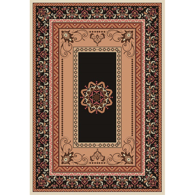 Black and Brown Bedroom Rug Moroccan Medallion Flower Motif Pattern Area Rug Polyester Non-Slip Pet Friendly Carpet Clearhalo 'Area Rug' 'Moroccan' 'Rugs' Rug' 1578933