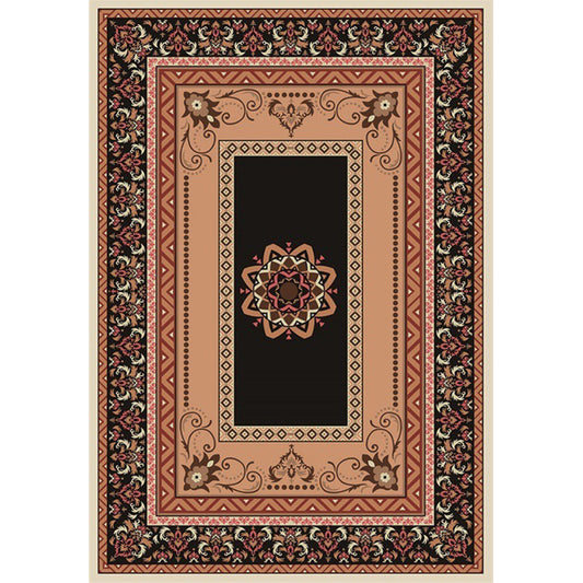 Black and Brown Bedroom Rug Moroccan Medallion Flower Motif Pattern Area Rug Polyester Non-Slip Pet Friendly Carpet Clearhalo 'Area Rug' 'Moroccan' 'Rugs' Rug' 1578933