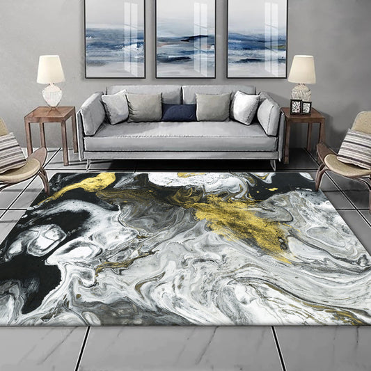 Modern Living Room Rug in White and Black Abstract Paint Pattern Rug Polyester Washable Area Rug Yellow Clearhalo 'Area Rug' 'Modern' 'Rugs' Rug' 1578963