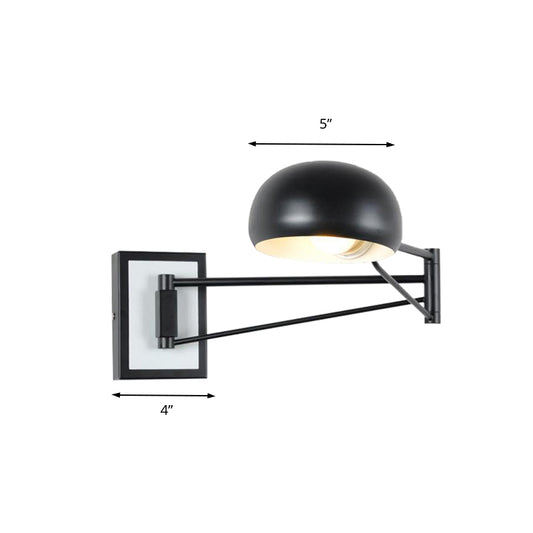 Swing Arm Metal Wall Sconce Light with Dome Shade Retro Stylish 1 Light Bedside Wall Lighting in Black/White Clearhalo 'Art deco wall lights' 'Cast Iron' 'Glass' 'Industrial wall lights' 'Industrial' 'Middle century wall lights' 'Modern' 'Rustic wall lights' 'Tiffany' 'Traditional wall lights' 'Wall Lamps & Sconces' 'Wall Lights' Lighting' 157900