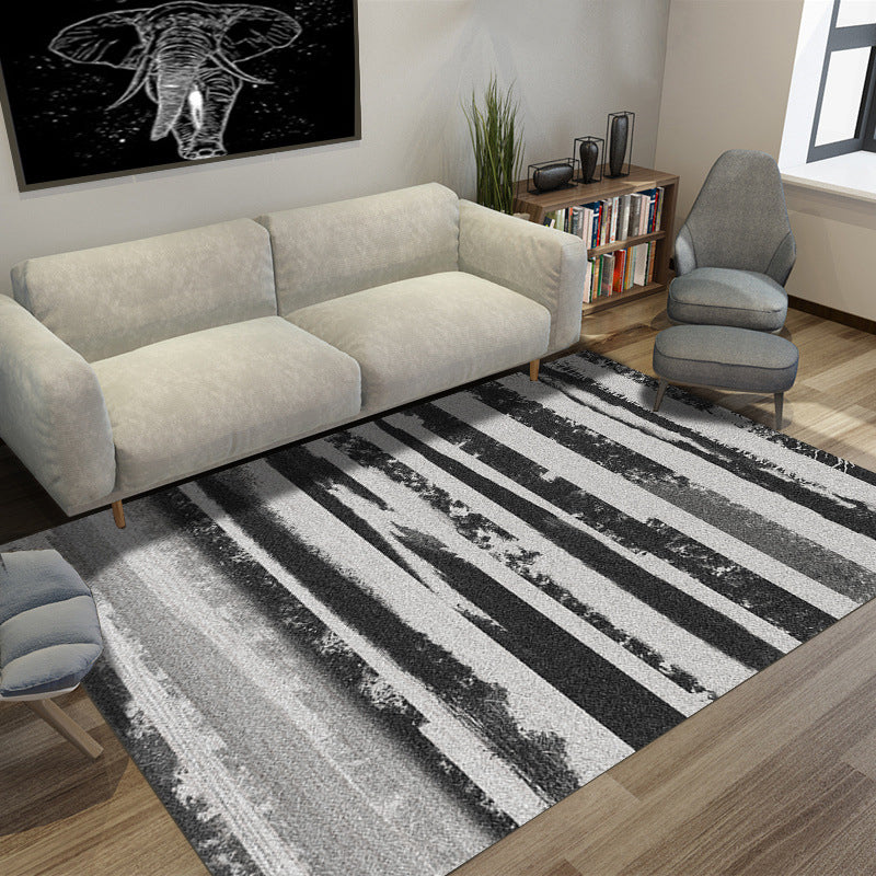 Creative Striped Pattern Rug Black and Grey Simple Rug Polyester ...