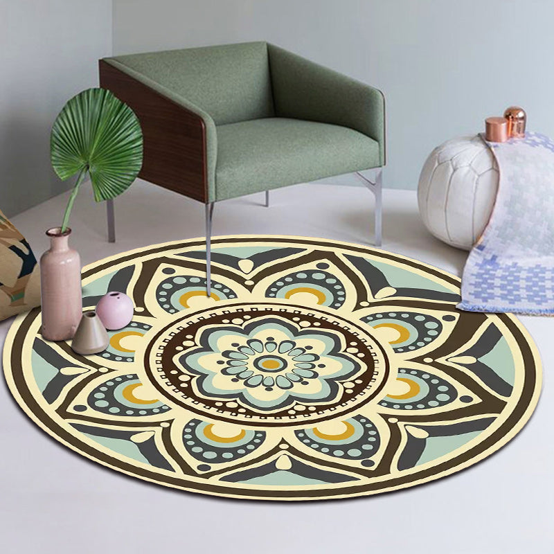 Unique Floral Pattern Rug Green and Yellow Mediterranean Rug Flannel Non-Slip Backing Washable Carpet for Living Room Green Clearhalo 'Area Rug' 'Moroccan' 'Rugs' Rug' 1579194