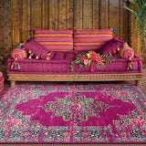 Purple Bedroom Rug Moroccan Medallion Flower Pattern Area Rug Polyester Washable Anti-Slip Backing Carpet Clearhalo 'Area Rug' 'Moroccan' 'Rugs' Rug' 1579210