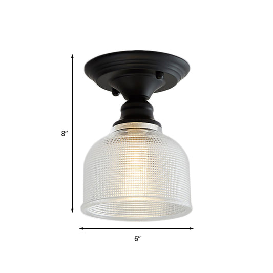 One Light Semi Flush Vintage Textured Glass Barn/Dome/Wavy Living Room Ceiling Lighting in Clear Clearhalo 'Ceiling Lights' 'Close To Ceiling Lights' 'Close to ceiling' 'Glass shade' 'Glass' 'Semi-flushmount' Lighting' 157926