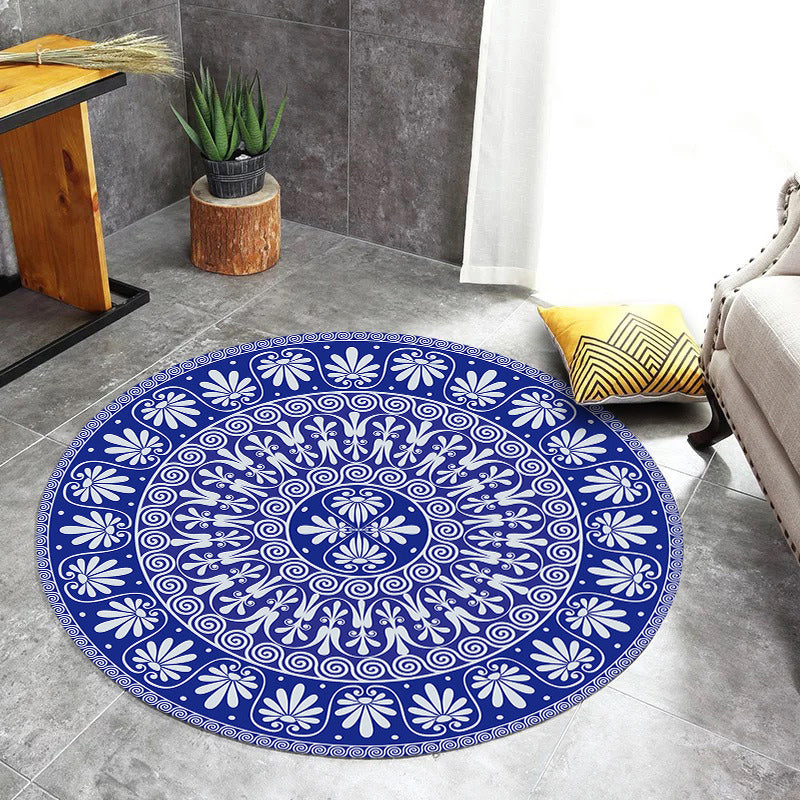 Blue Mediterranean Rug Flannel Floral Print Rug Washable Non-Slip Backing Area Rug for Living Room Blue Clearhalo 'Area Rug' 'Moroccan' 'Rugs' Rug' 1579471