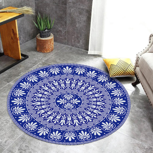 Blue Mediterranean Rug Flannel Floral Print Rug Washable Non-Slip Backing Area Rug for Living Room Blue Clearhalo 'Area Rug' 'Moroccan' 'Rugs' Rug' 1579471