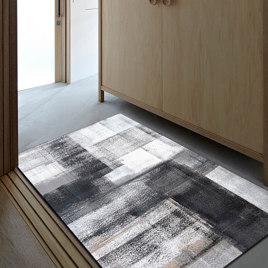 Simple Brushstroke Print Rug Black and Grey Modern Rug Polyester Washable Anti-Slip Backing Carpet for Living Room Clearhalo 'Area Rug' 'Modern' 'Rugs' Rug' 1579527