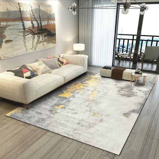 Stylish Abstract Rug White and Golden Casual Rug Polyester Washable Anti-Slip Backing Carpet for Living Room Clearhalo 'Area Rug' 'Modern' 'Rugs' Rug' 1579535