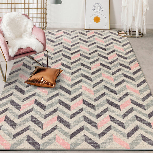 Brown Bedroom Rug Modern Geometric Chevron Pattern Area Rug Polyester Machine Washable Anti-Slip Carpet Grey