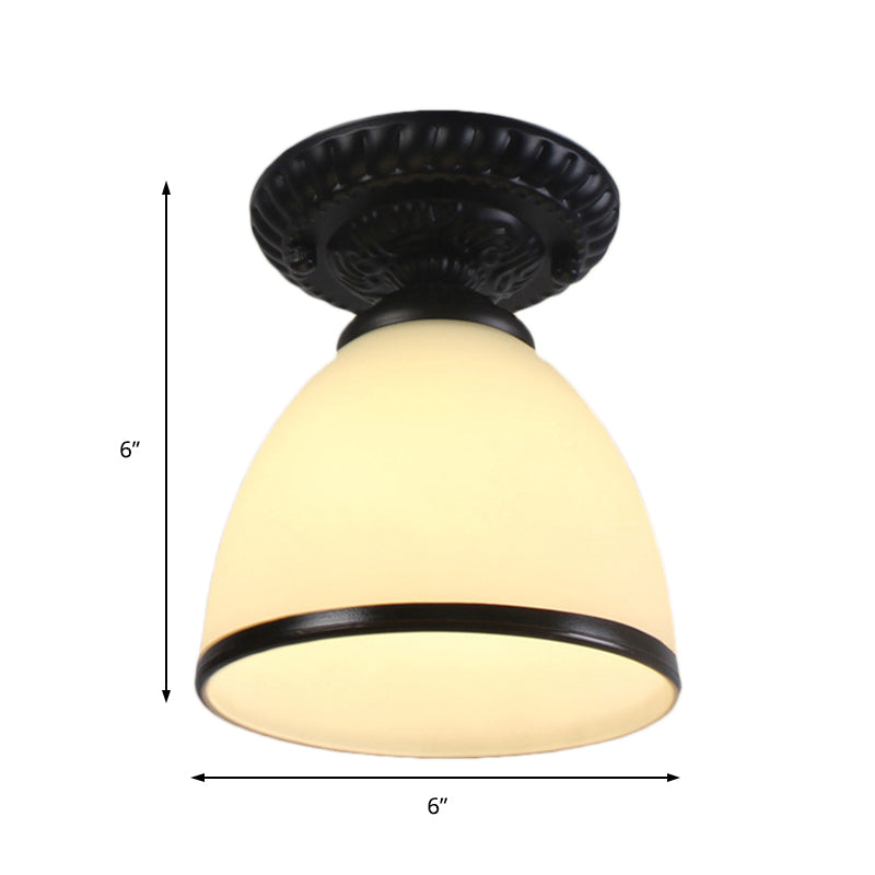 1 Light Barn/Dome/Flower Shade Semi Flush Light Industrial Milky Glass Ceiling Mount for Gallery in Black Clearhalo 'Ceiling Lights' 'Close To Ceiling Lights' 'Close to ceiling' 'Glass shade' 'Glass' 'Island Lights' 'Semi-flushmount' Lighting' 157956