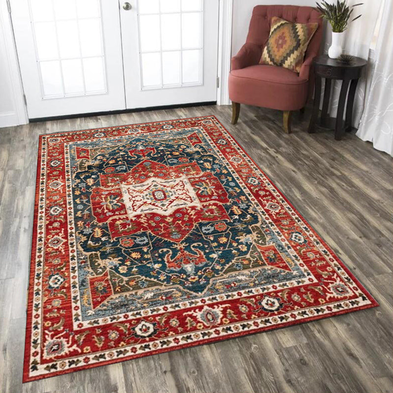 Oriental Moroccan Rug in Red Medallion Leaf Flower Pattern Rug Polyester Washable Non-Slip Carpet for Home Decoration Clearhalo 'Area Rug' 'Moroccan' 'Rugs' Rug' 1579575