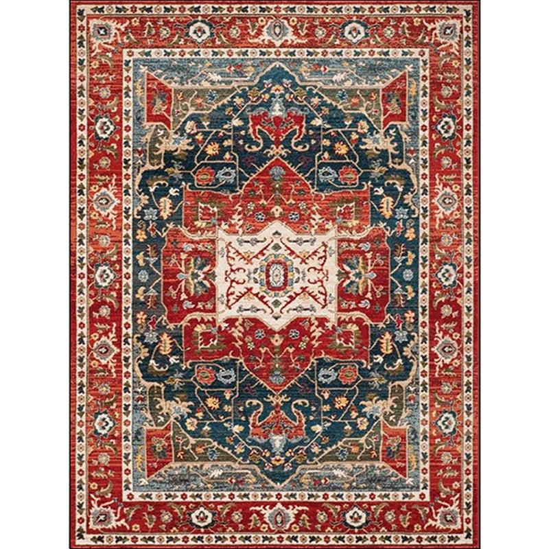 Oriental Moroccan Rug in Red Medallion Leaf Flower Pattern Rug Polyester Washable Non-Slip Carpet for Home Decoration Clearhalo 'Area Rug' 'Moroccan' 'Rugs' Rug' 1579576