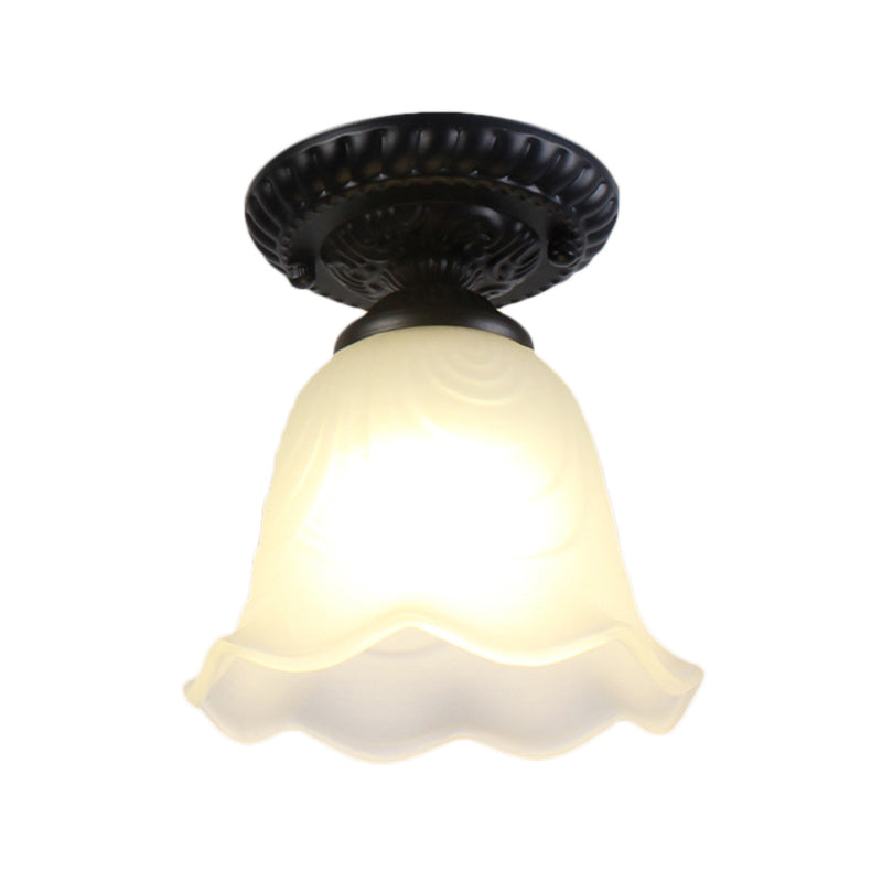1 Light Barn/Dome/Flower Shade Semi Flush Light Industrial Milky Glass Ceiling Mount for Gallery in Black Clearhalo 'Ceiling Lights' 'Close To Ceiling Lights' 'Close to ceiling' 'Glass shade' 'Glass' 'Island Lights' 'Semi-flushmount' Lighting' 157958