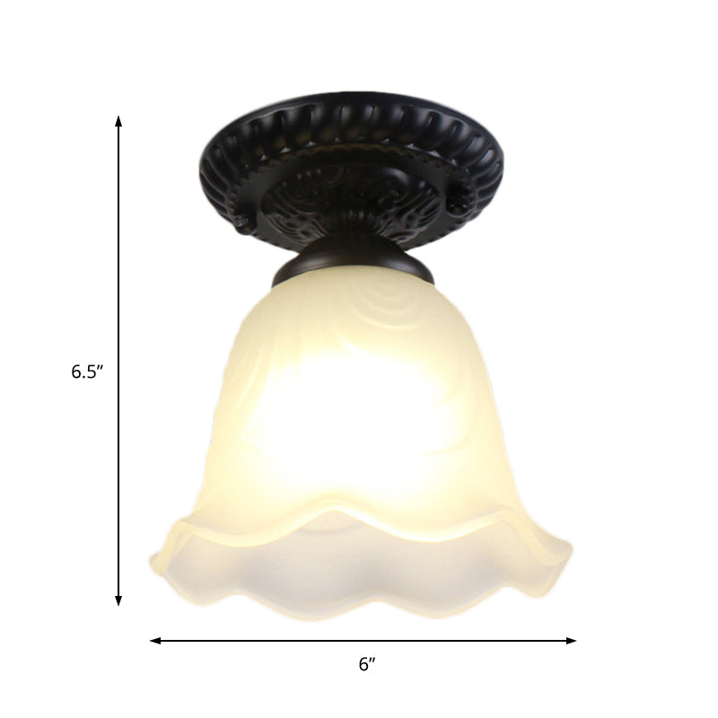 1 Light Barn/Dome/Flower Shade Semi Flush Light Industrial Milky Glass Ceiling Mount for Gallery in Black Clearhalo 'Ceiling Lights' 'Close To Ceiling Lights' 'Close to ceiling' 'Glass shade' 'Glass' 'Island Lights' 'Semi-flushmount' Lighting' 157959