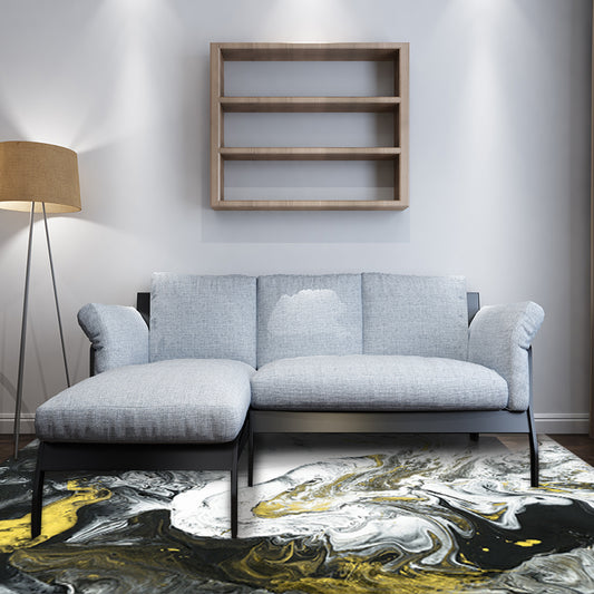 Scandinavian Modern Rug in Black and White Abstract Paint Print Area Rug Polyester Washable Carpet for Home Decoration Yellow